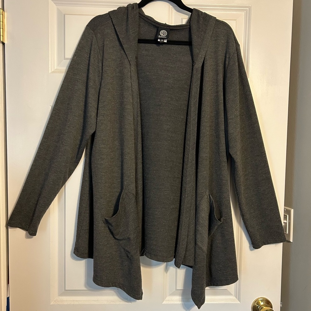 Bobeau Charcoal Hooded Open Cardigan